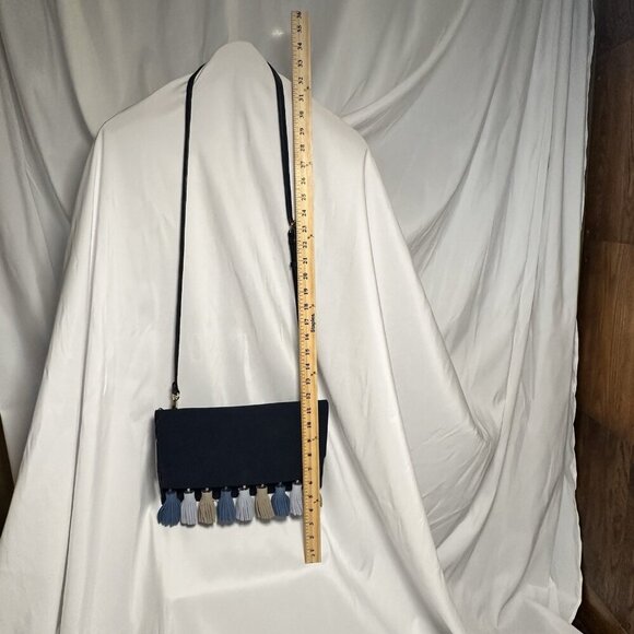 Rebecca Minkoff Navy Women's Love Suede Crossbody With Tassels Purse Bag Clutch - Picture 9 of 16